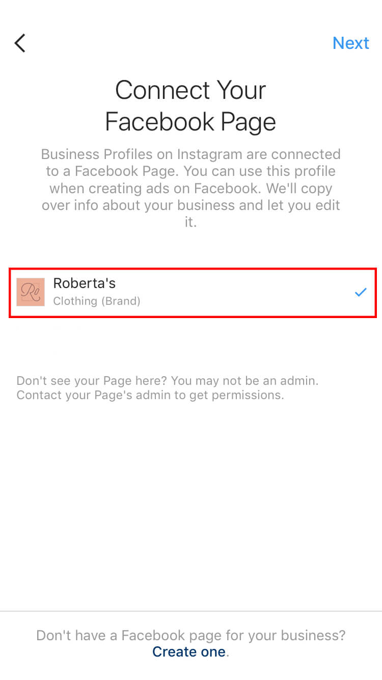 Select the Facebook page you want it to be linked to.