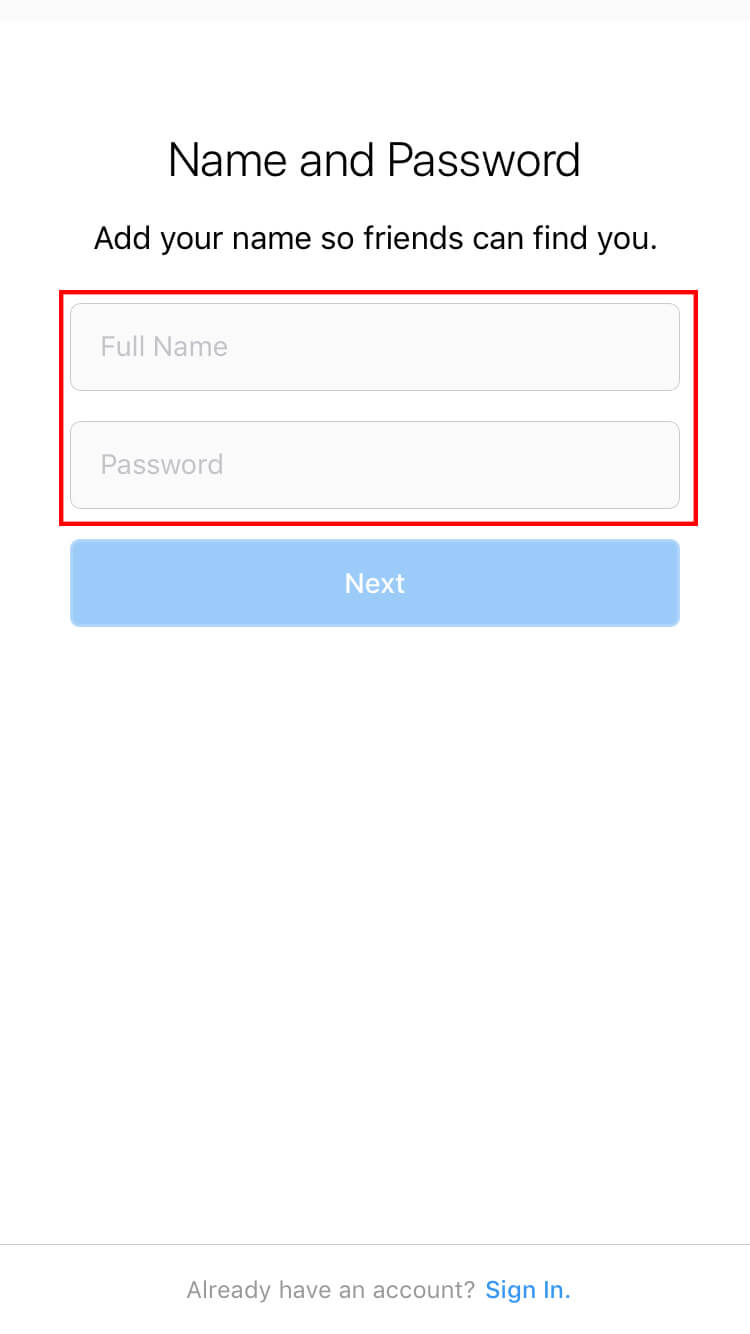 Type in your name and create a password.