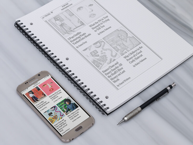 Samsung Galaxy S6 Mockup Lying Next To A Wireframe Notebook2