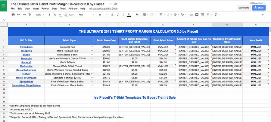 T Shirt Profit Margin Calculator Screenshot