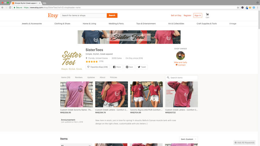 Etsy Shop With a Banner