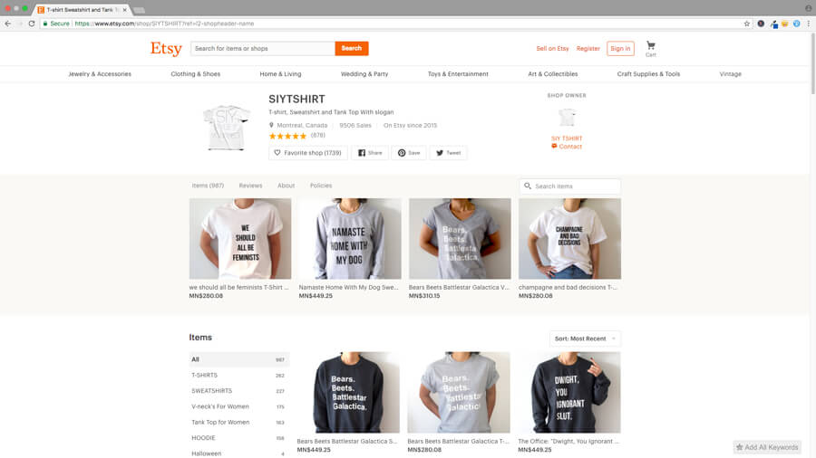 Etsy Shop Without Custom Elements