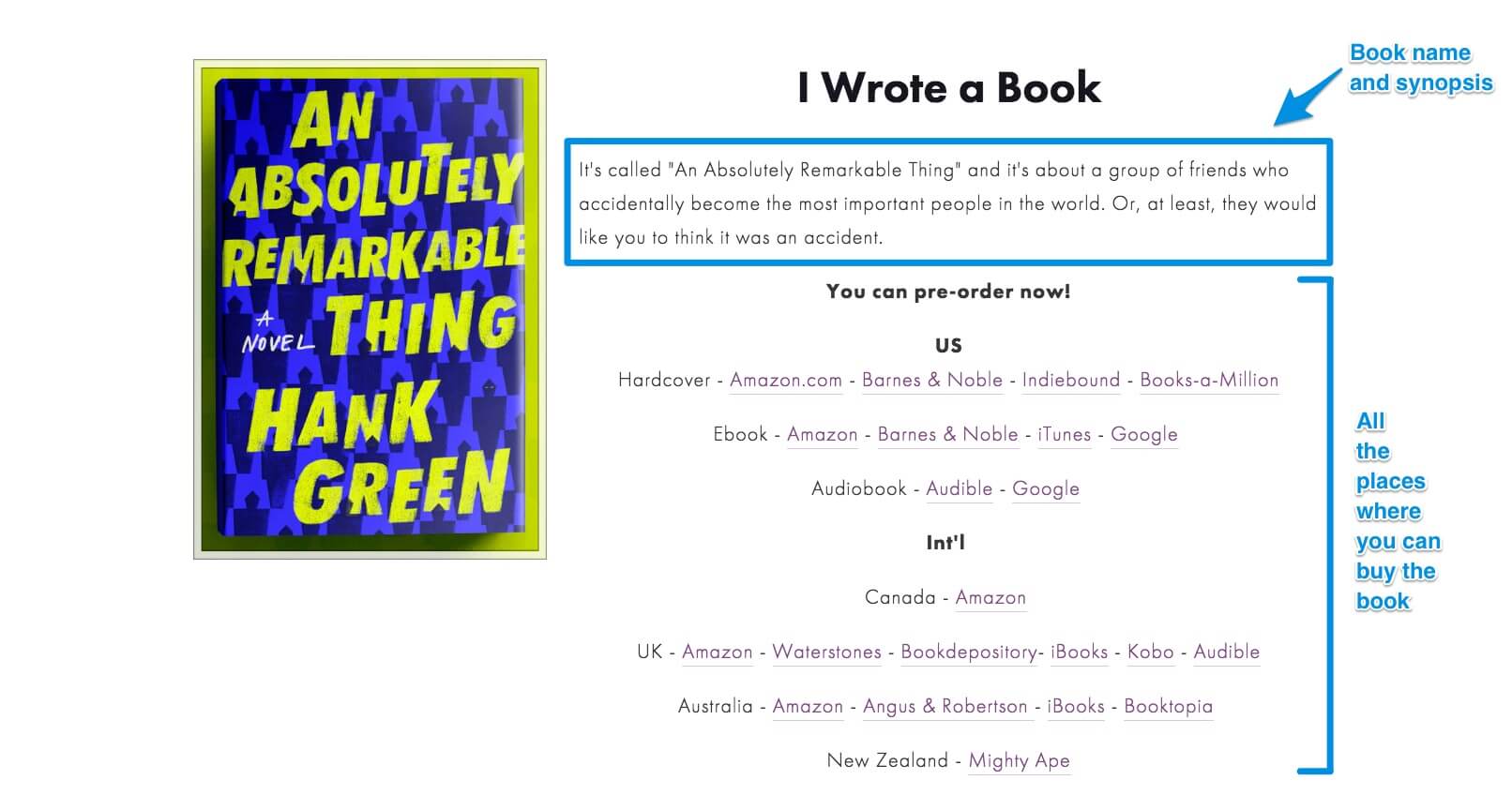 Hank Green Book Website Example 1