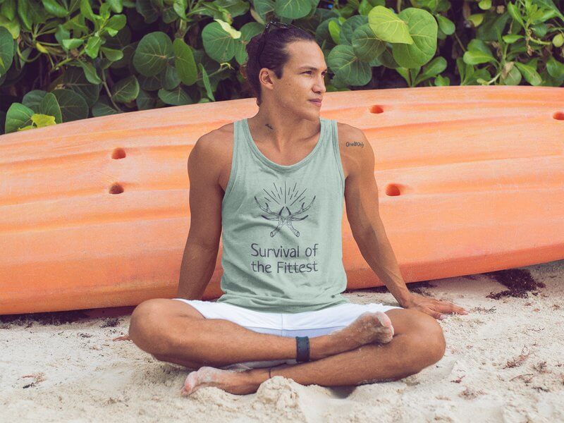 Surfer Guy Sitting In The Sand On The Beach Tank Top Mockup