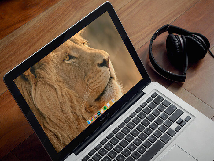 Macbook Mockup On Wood Table Copy