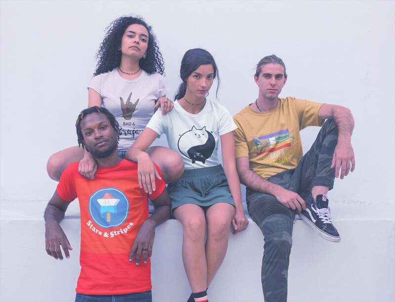 Group Of Friends Wearing Interracial Shirts Mockup