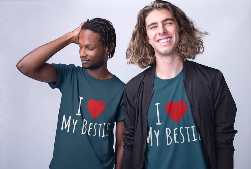 Interracial Shirts Mockup Of Two Friends Posing At A Photo Studio