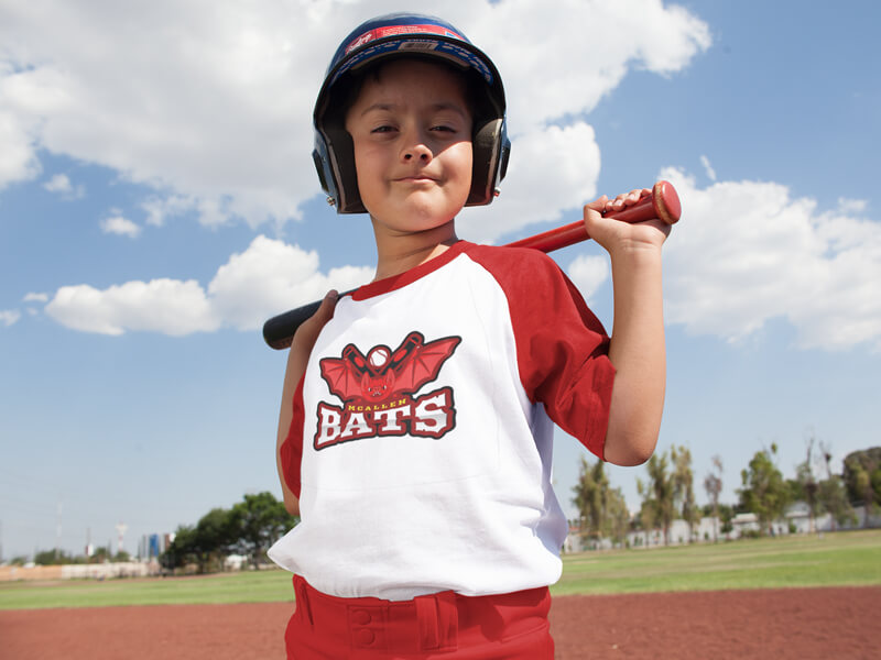 Mockup of Happy Kid Posing with Youth Baseball Uniform