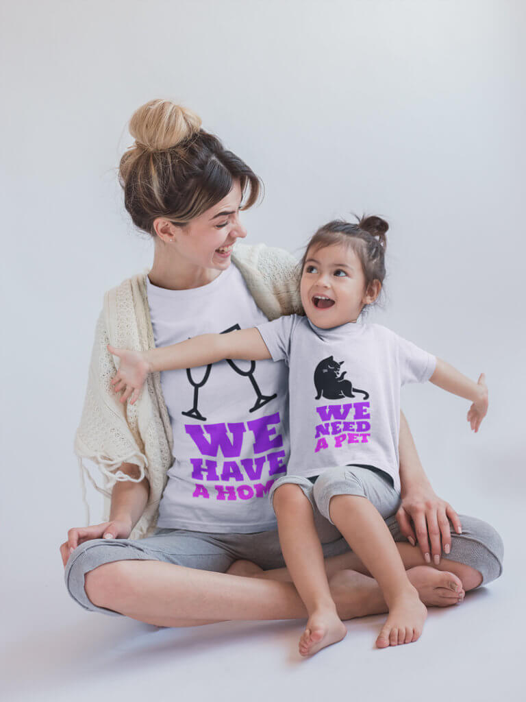 Girl and Mom Wearing T-Shirts Mockups or Real Estate Realtor Welcome