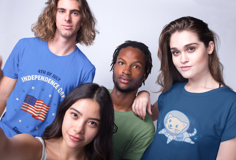 Selfie Of Friends Wearing Interracial T Shirts Mockup Against A White Background