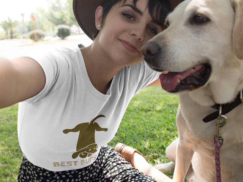 Selfie Of A Pretty Girl Wearing A T Shirt Mockup With Her Dog