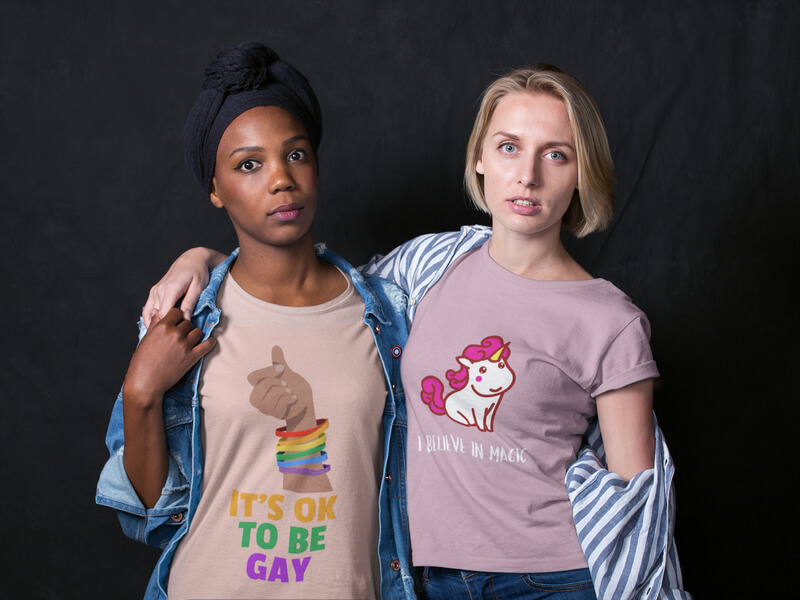 Two Girlfriends Wearing Interracial Shirts Mockup