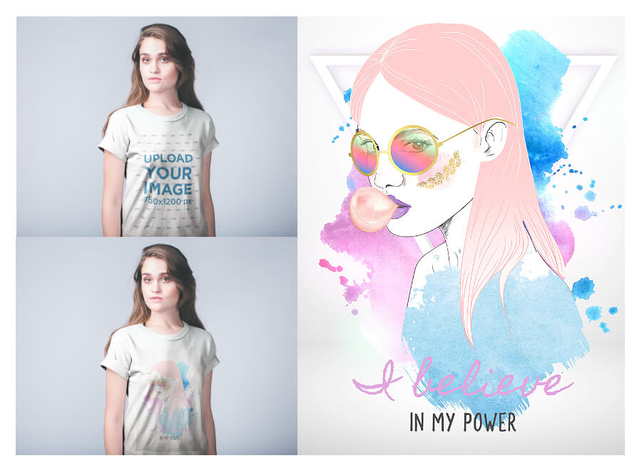 Woman Wearing A T Shirt Mockup And T Shirt Template Design