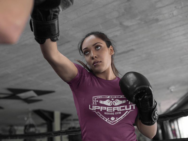 Woman Sparring At The Gym While Wearing Custom Sportswear Mockup
