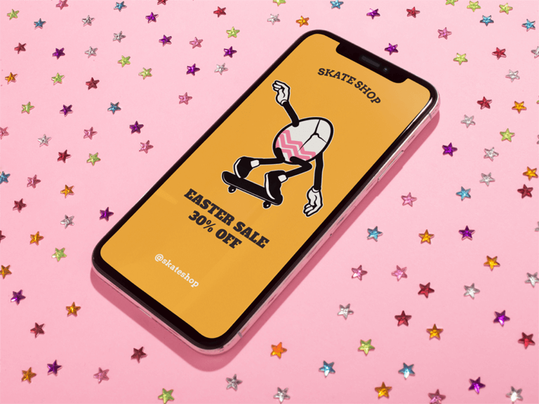 Jet Black Iphone X Mockup Lying On A Pink Surface With Bright Stars Stickers A19122 (1)