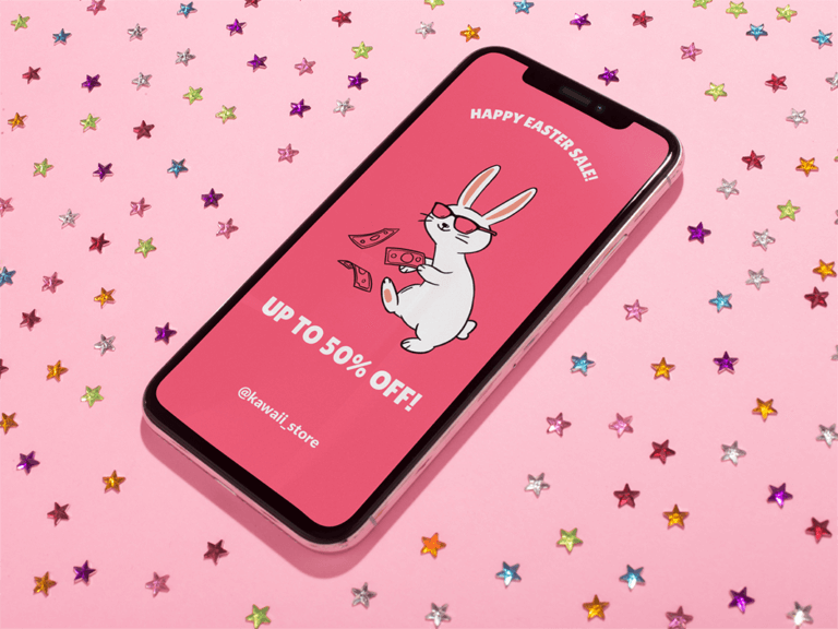 Jet Black Iphone X Mockup Lying On A Pink Surface With Bright Stars Stickers A19122