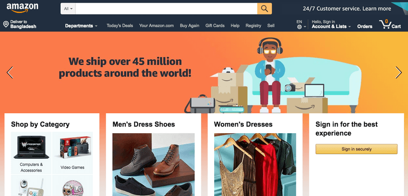 Amazon Landing Page from the Year 2019