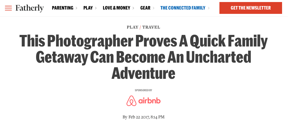 Articolo di Fatherly con AirBnB