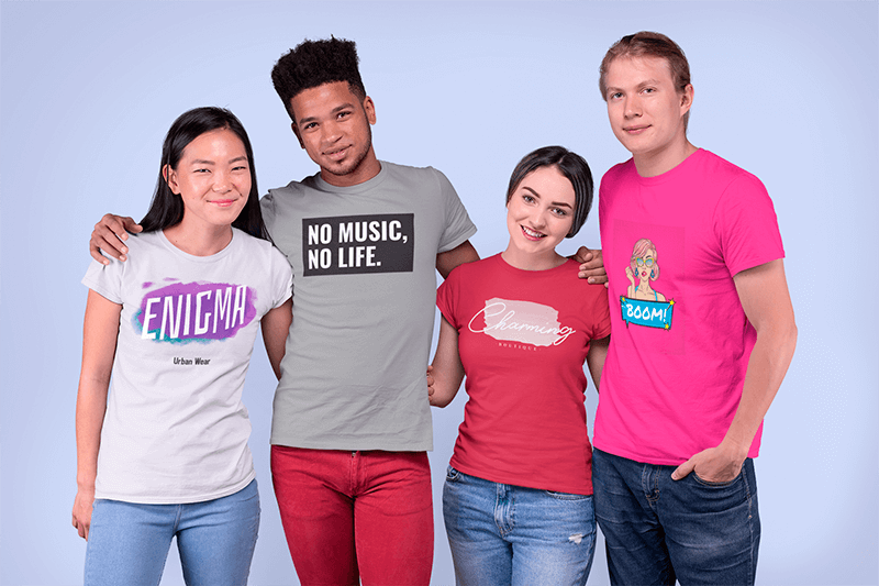 Mockup Of A Group Of Four Friends Wearing T Shirts