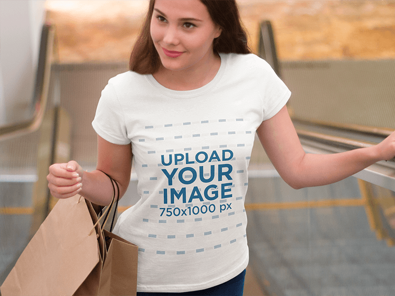 T Shirt Mockup Of A Girl At The Mall Doing Some Shopping