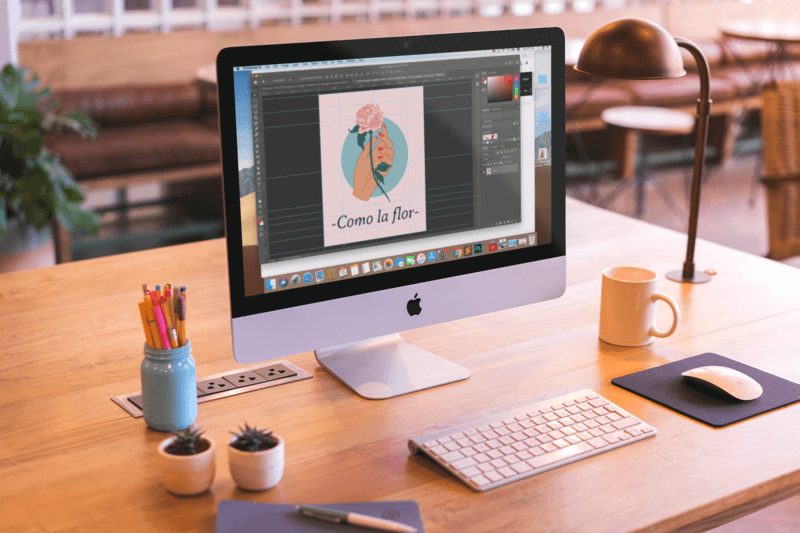 Mockup Featuring An Imac Set Up On A Beautiful Wooden Desk