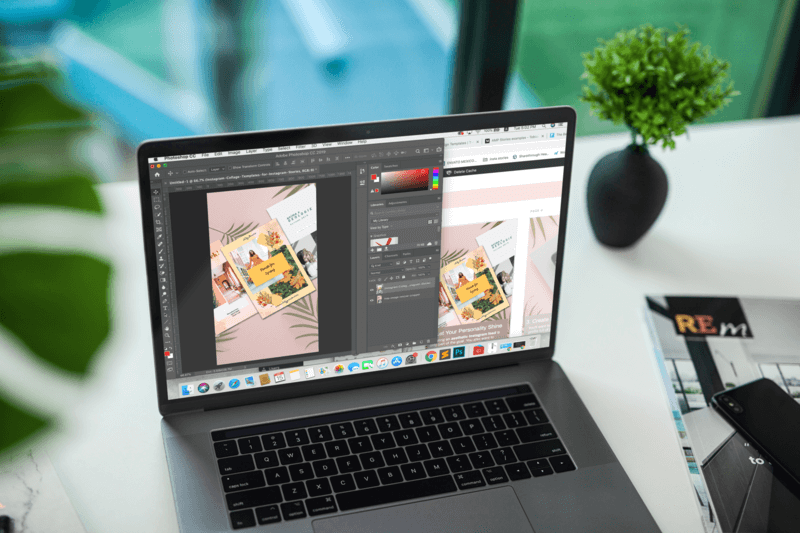 Mockup Of A Macbook Pro Placed On A Desk By A Magazine