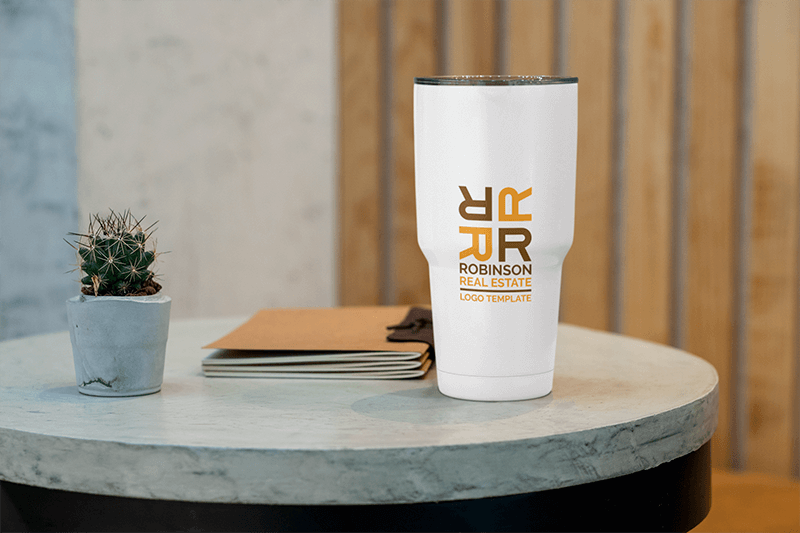 Mockup Of A 30 Oz Travel Mug On A Concrete Table