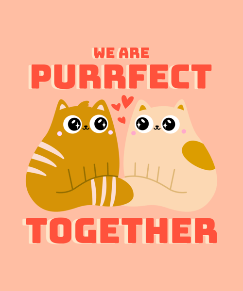 Cute T Shirt Design Template Featuring Two Cats In Love