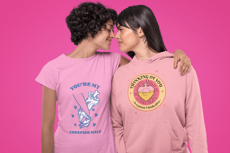 Mockup Of A Romantic Couple Wearing A T Shirt And A Hoodie At A Studio