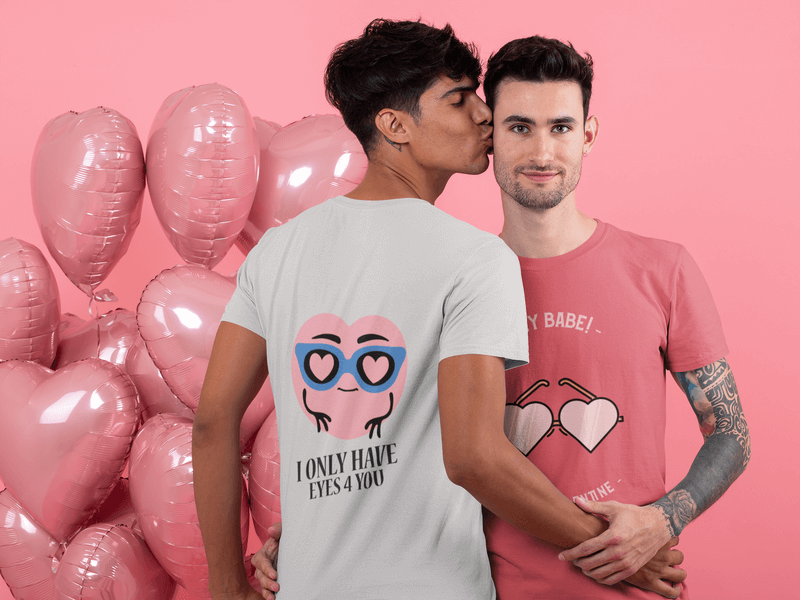 Both Sides T Shirt Mockup Featuring A Man Kissing His Partner On The Cheek