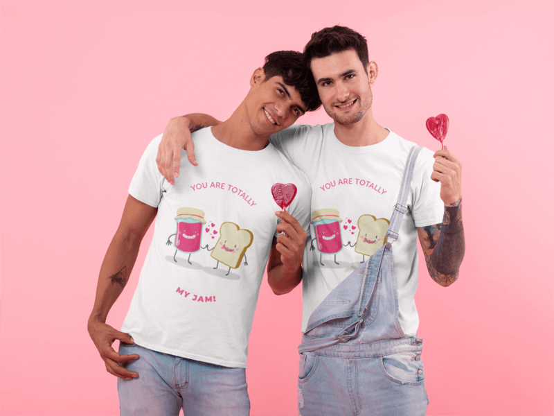 Couple Wearing Matching Valentines Day T Shirts