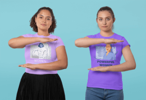 T Shirt Mockup Featuring Two Women Doing The Equality Sign With Their Arms