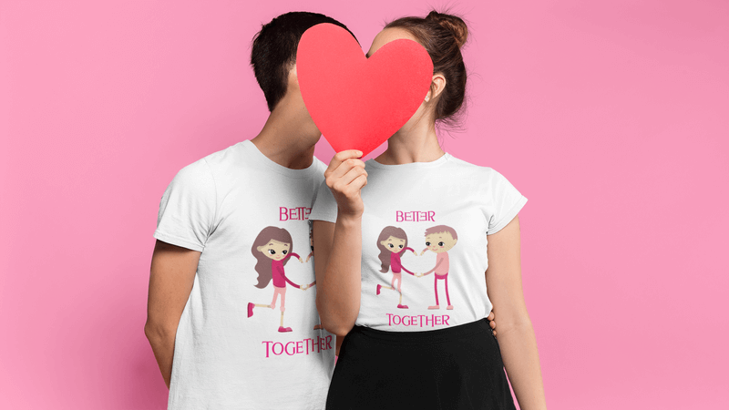 Valentines Day T Shirt Mockup Of A Couple Hiding Behind A Paper Heart