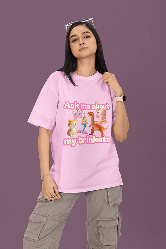 Oversized Round Neck Tee Mockup Featuring A Woman Standing Against A Colorful Backdrop