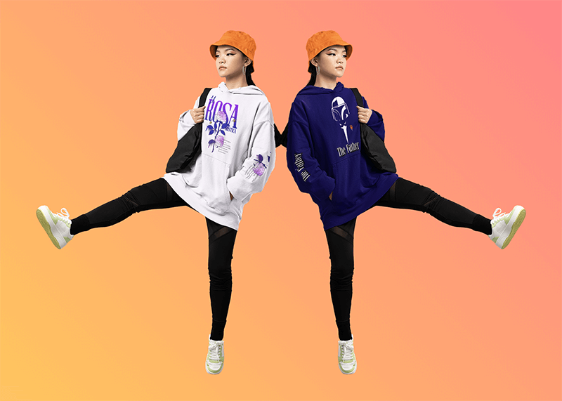 Pullover Hoodie Mockup Featuring A Mirrored Woman At A Studio