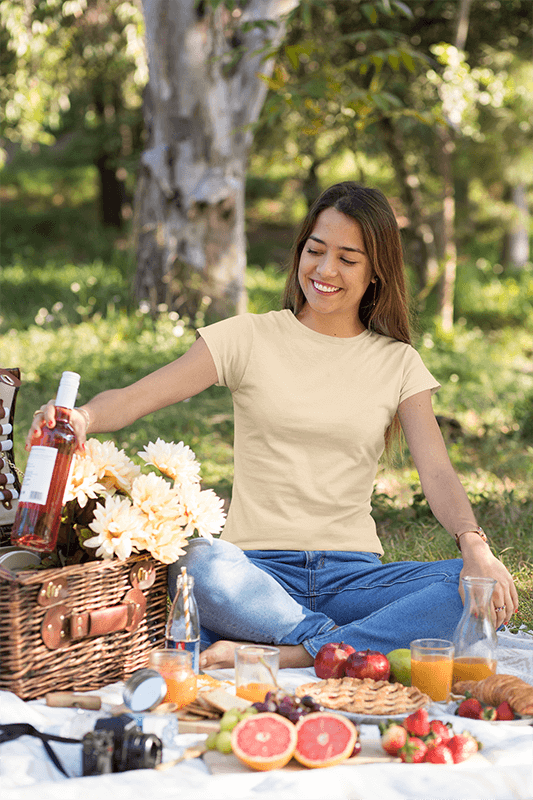 T Shirt Mockup Featuring A Woman On A Picnic