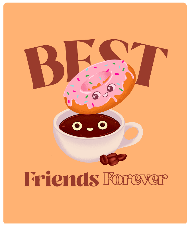Bff T Shirt Design Template Featuring A Cartoonish Coffee And A Donut