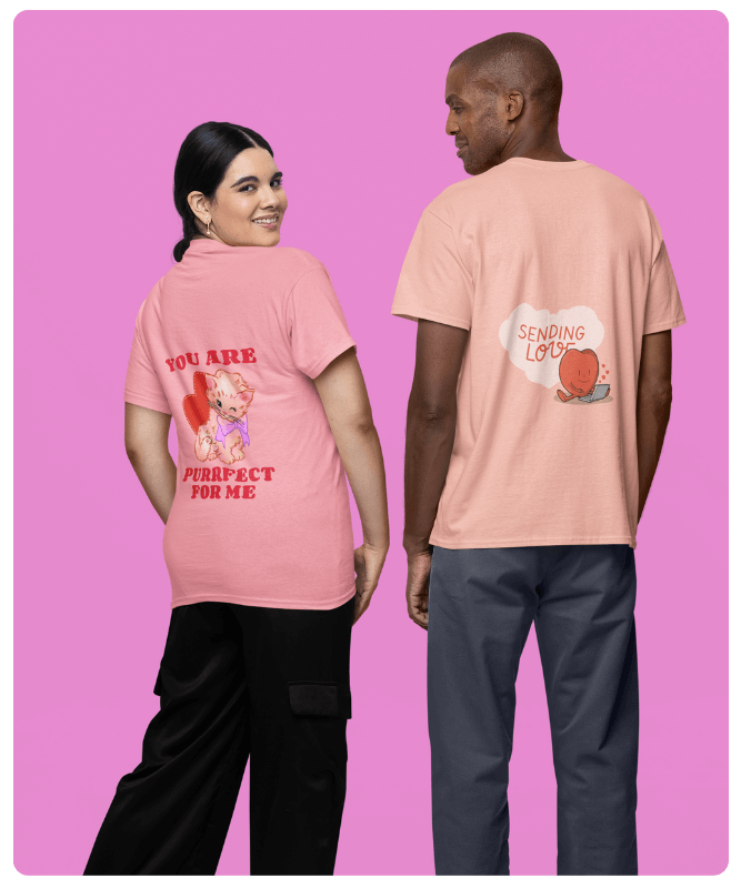 Back View Gildan Tee Mockup Featuring A Man And A Woman Standing In A Studio