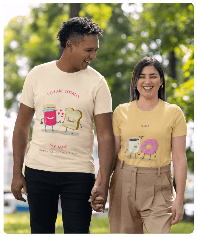 Bella Canvas T Shirt Mockup Of A Smiling Couple Holding Hands At A Park