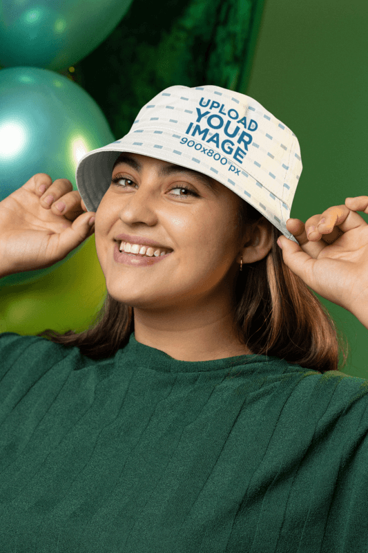 Bucket Hat Mockup Of A Happy Woman At A St. Patrick's Day Event