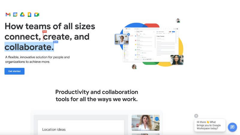Screenshot showing the Google Workspace business tool home page