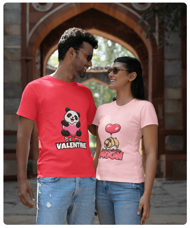 Gildan T Shirt Mockup Featuring A Smiling Man And Woman Looking At Each Other
