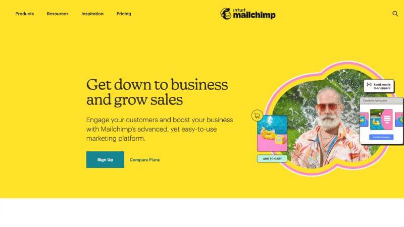 Screenshot showing the Mailchimp business tool home page