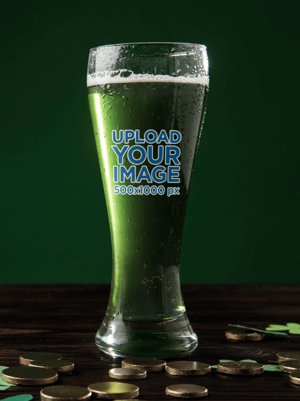 Mockup Of A Beer Glass Featuring Decorative Gold Coins For St. Patrick's Day