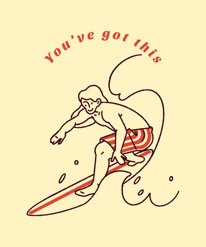 Surf Themed T Shirt Design Creator Featuring An Illustrated Graphic Of A Woman Surfing