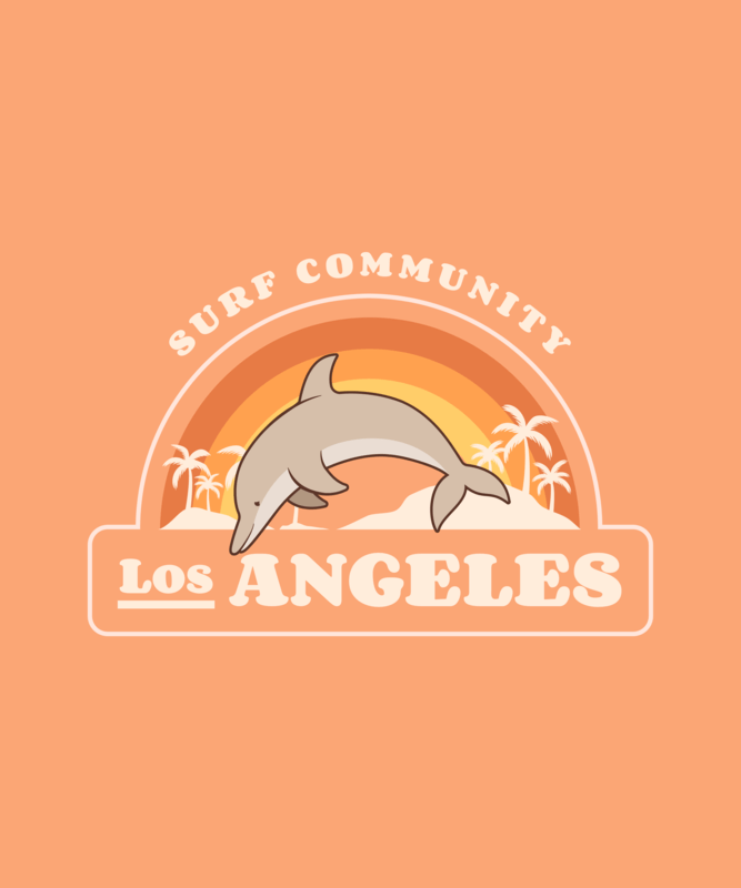 T Shirt Design Template For A Surf Community Featuring A Dolphin Clipart