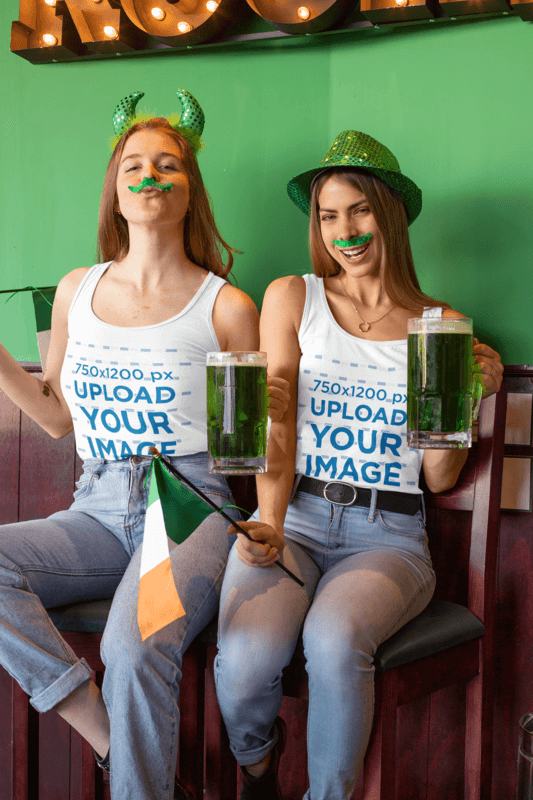 Tank Top Mockup Of Two Women Celebrating St. Patrick's Day