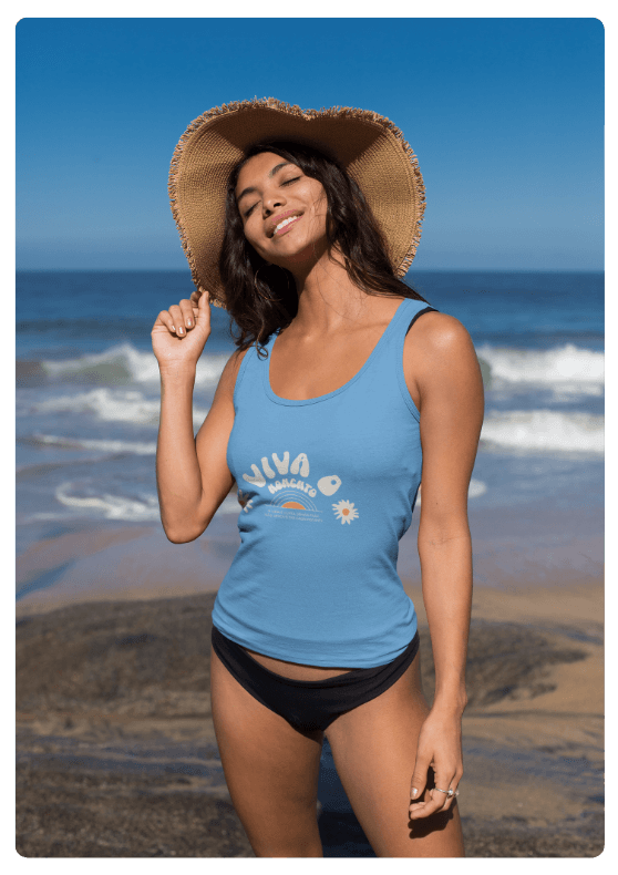 Tank Top Mockup Of A Young Woman With A Floppy Hat At The Beach
