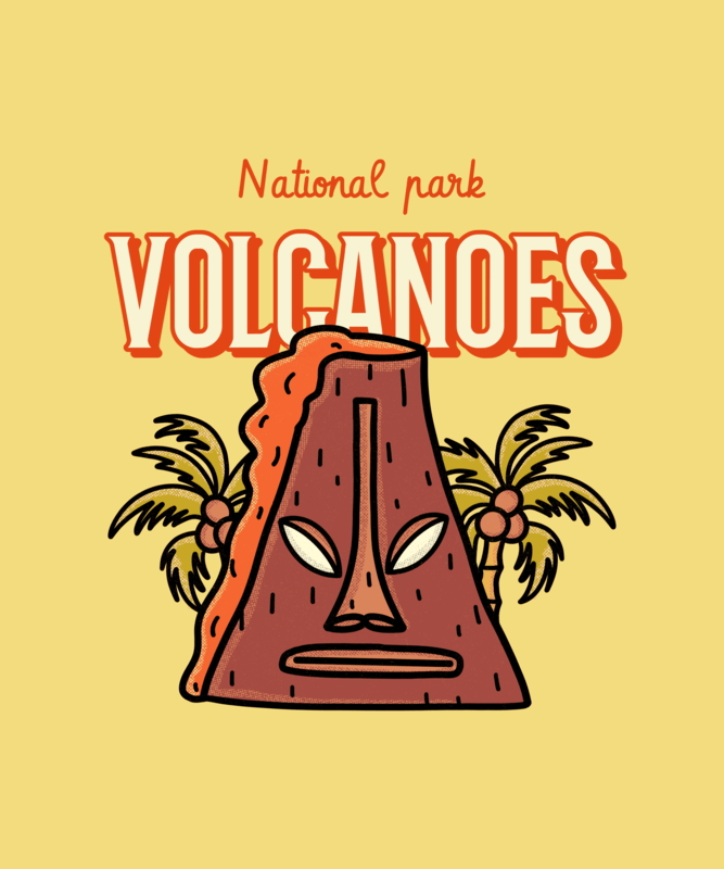 Tiki Style T Shirt Design Template With A Volcano Graphic
