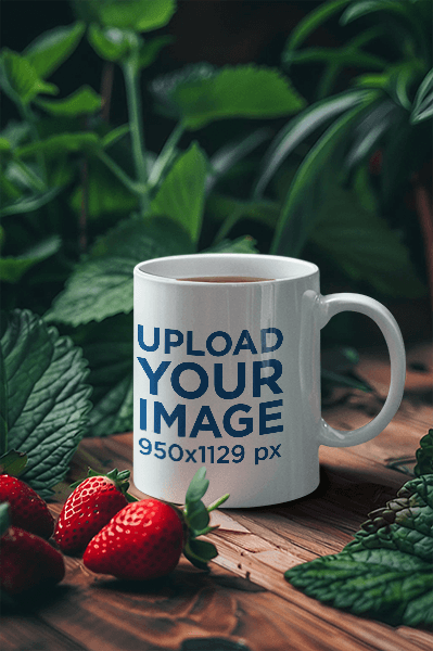 Ai Created Mockup Featuring A Coffee Mug Placed Next To Strawberries